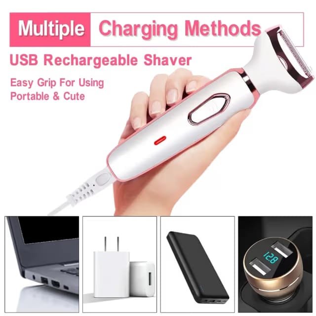 CUVLY 4-in-1 Lady Shaver Beauty Kit | Rechargeable USB Women's Trimmer | Body, Face, Nose, Eyebrow Trimmer | Painless Hair Removal